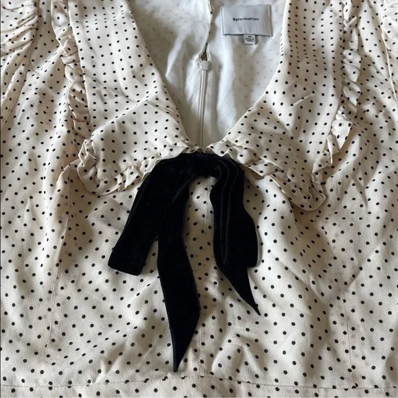 Reformation Kaylia Dress in Allegra bow tie neck polka dot minidress size 10 - Picture 7 of 12